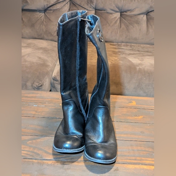 Michael Kors Emma Rubie Tall Black Leather Boots Kids Size 4 Equestrian Horse - Picture 1 of 9